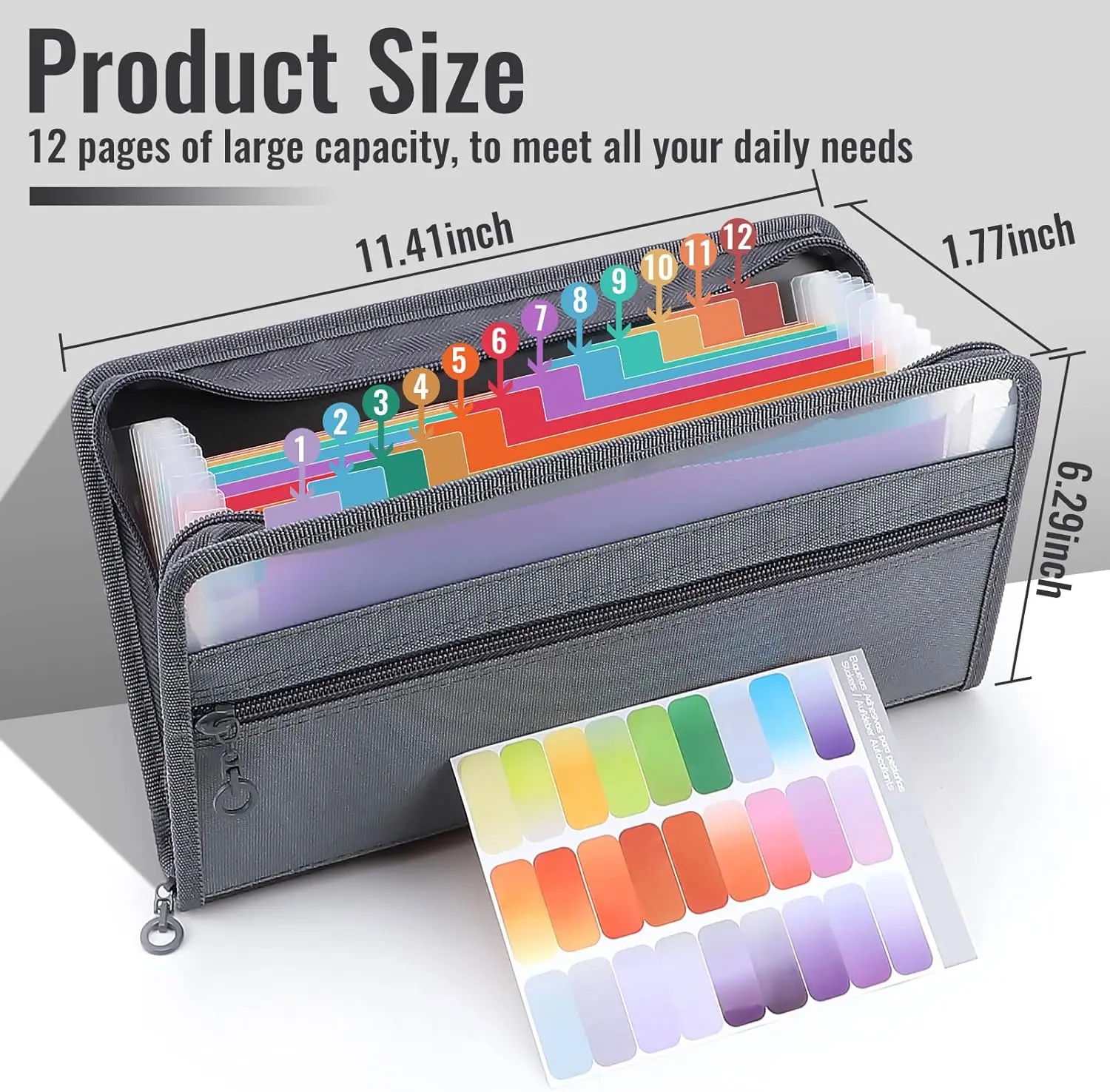 Small Accordion 2025 A6 File Organizer with Safe Zipper, 13 Pocket Expanding File Folder with Front Pencil Pouch