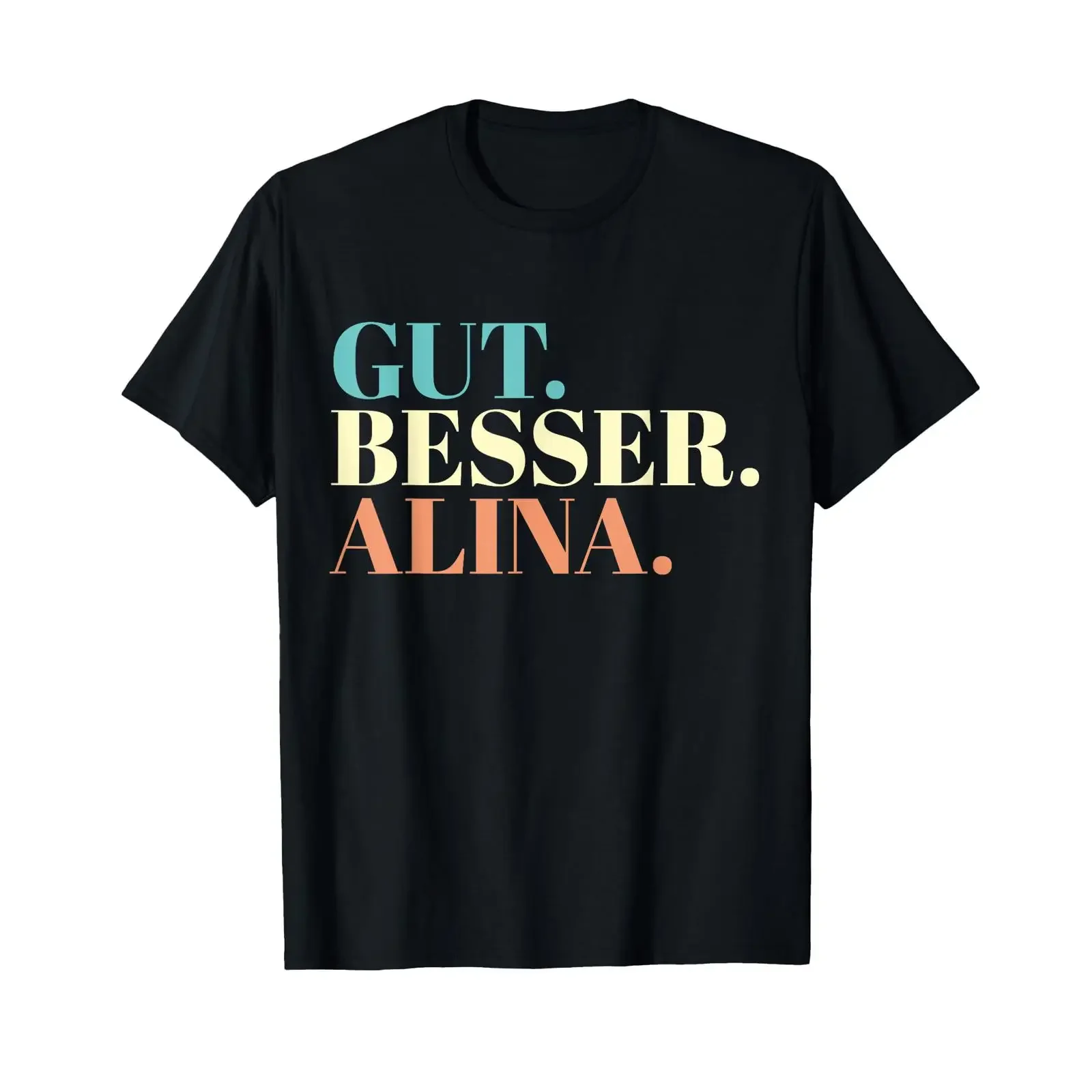 Camiseta Gut Besser Alina preta vintage lavada, respirável e confortável para uso diário, roupas de designer, casual, ligeiramente desgastada.