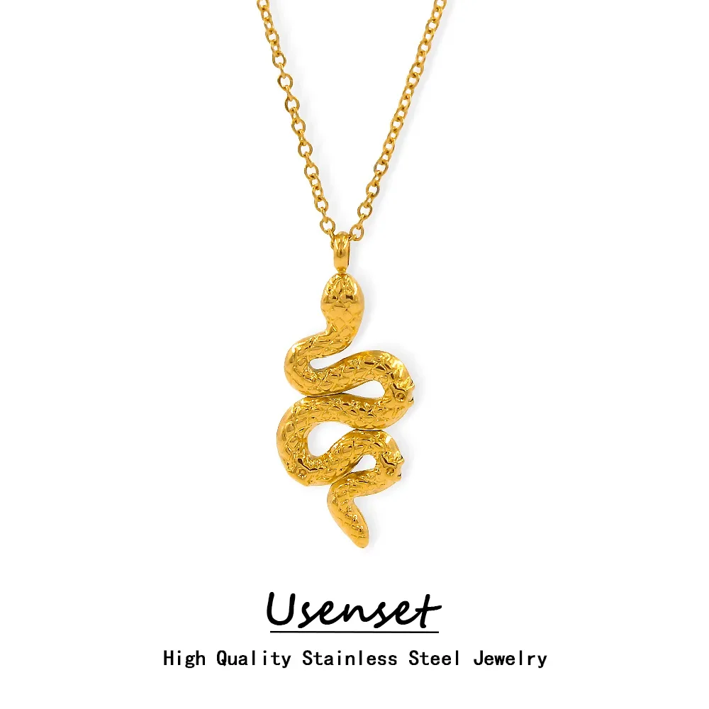 Punk Snake Pendant Necklace Golden Color Unquie Men Women Stainless Steel Neck Jewelry Statement Pouplar Wholesale YS228