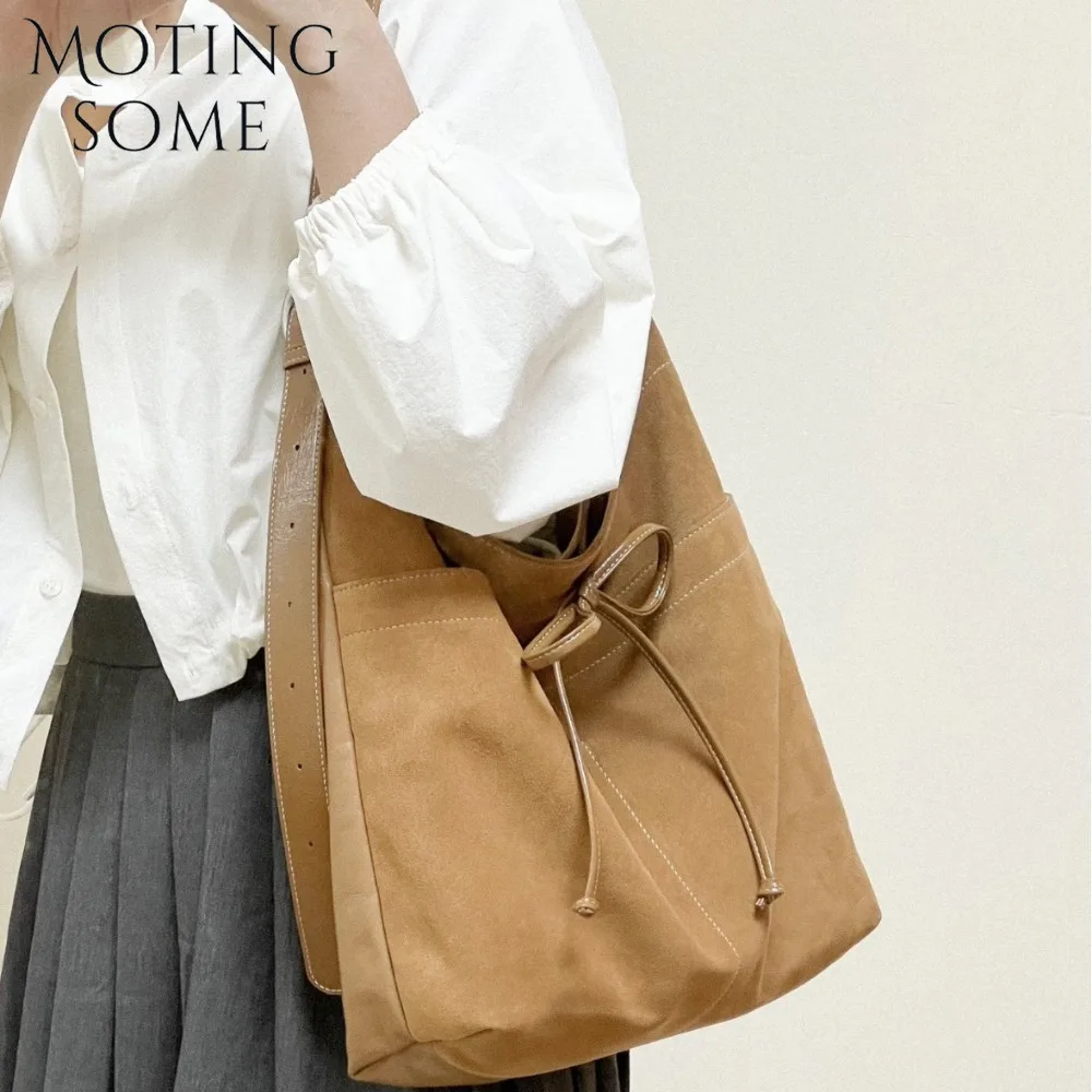 Motingsome Autumn Bags Luxury Suede Bag for Women Handbag and Purses Retro Causal Tote Milled Leather Soft Shoulder Bags 2024