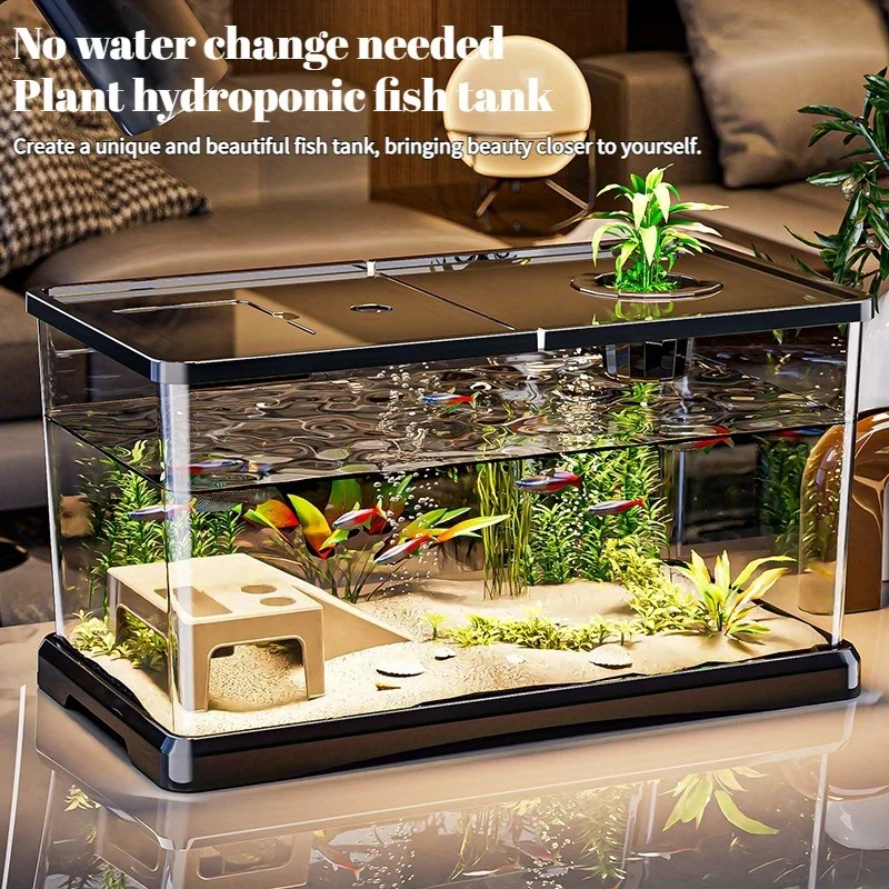 Heavy-Duty Large Aquarium Tank with Lid - Transparent Spill-Proof Design for Fish, Turtle, Aquatic Plants, Ideal for Home Office