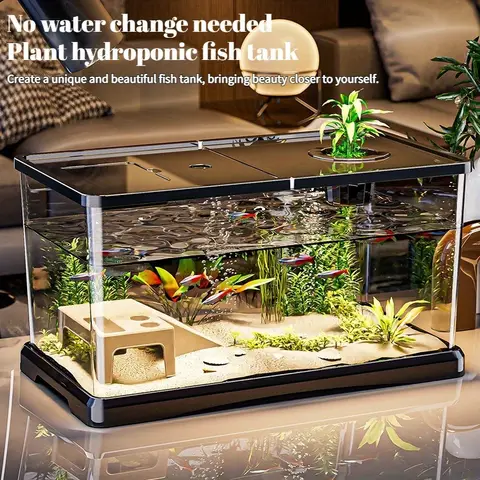 Heavy-Duty Large Aquarium Tank with Lid - Transparent Spill-Proof Design for Fish, Turtle, Aquatic Plants, Ideal for Home Office