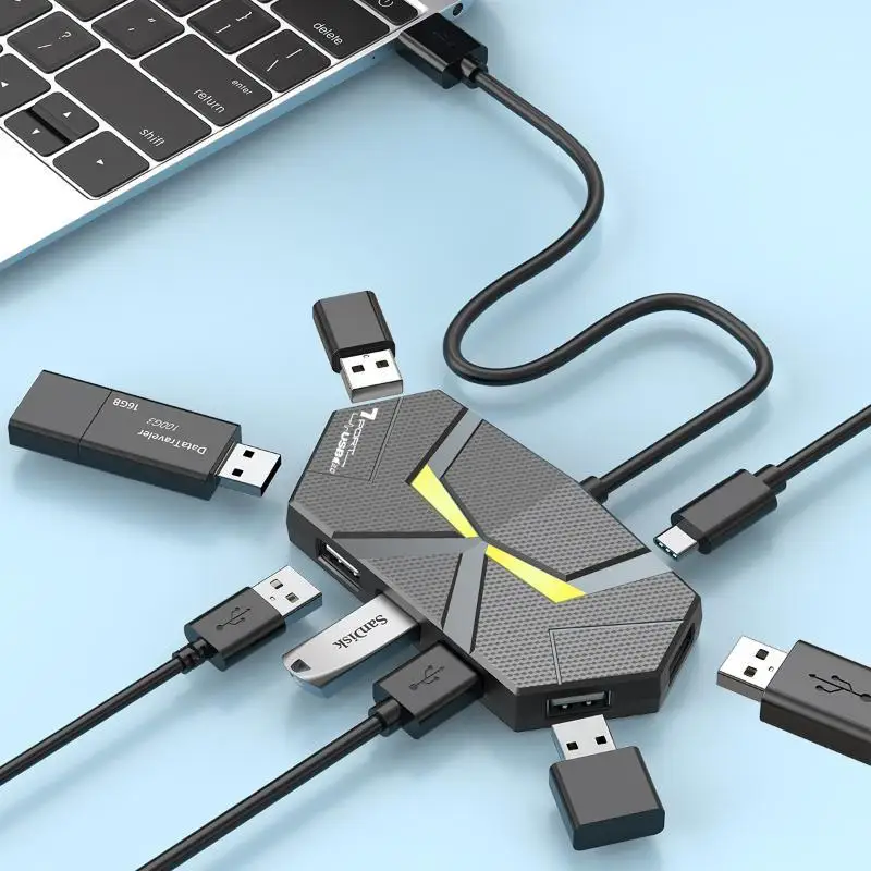 4/7 Ports USB 3.0 HUB 5Gbps: Docking Station Splitter OTG TYPE C Power