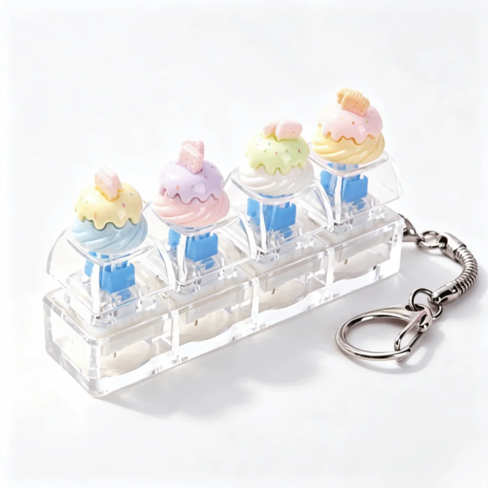 Mechanical Keycap Fidget Keychain Finger Button Bear Keycap Keyboard Clicker Keyring 4 Key Pass The Time Button Keycap Keychain