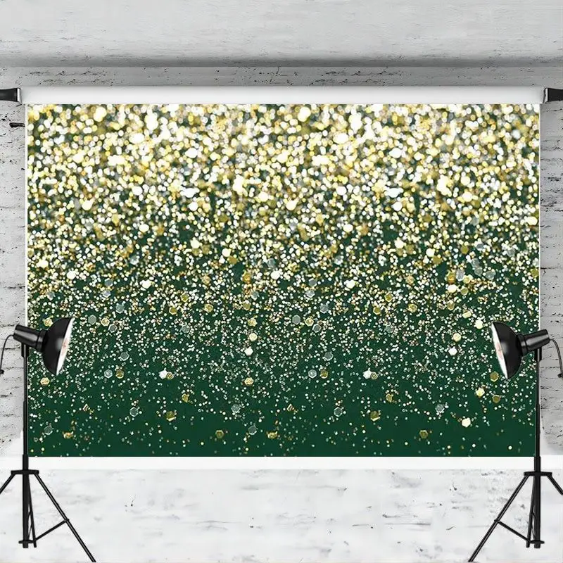 Green Gold Glitter Backdrop Golden Bokeh Sequin Spot Photography Background Wedding Birthday Christmas New Year Party Decoration