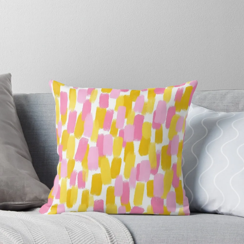 

Abstract, Pink and Yellow, Paint Brush Effect Throw Pillow christmas decorations for home 2024 pillow