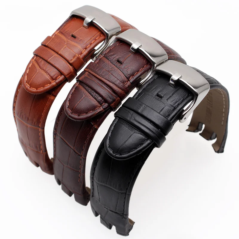 Watchband for Swatch Genuine Leather Watch Strap Yrs403 412 402G Series 21mm Crocodile Pattern Stainless Steel Butterfly Buckle