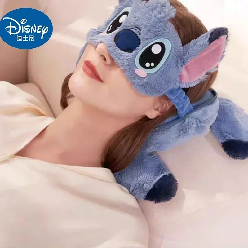 New Disney Stitch Travel Neck Pillow With Eye Mask Multi-fuction Sleeping Massager Pillows Cartoon Plush Toys Surprise Giftsdis