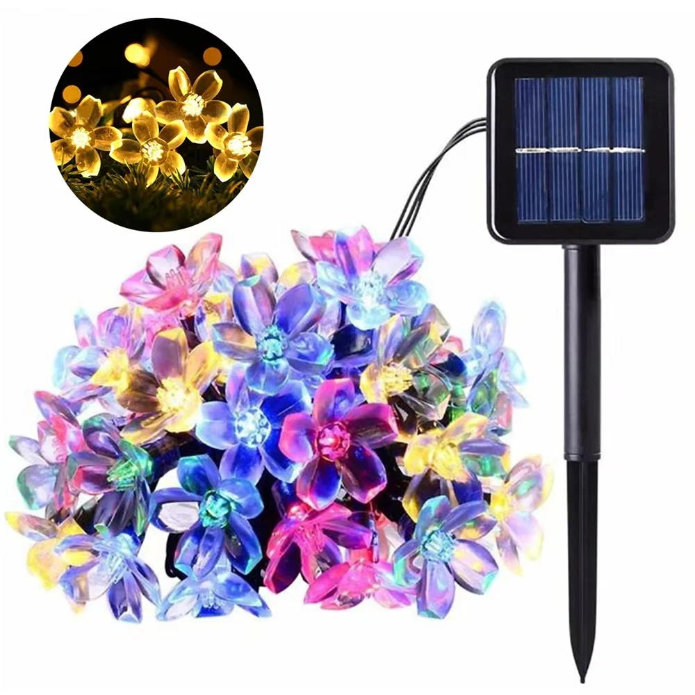 

22M 200LED Cherry Blossoms Flower Solar Lamp LED String Light Waterproof 50 LED Fairy Light Garland Lamp Wedding Party Christams