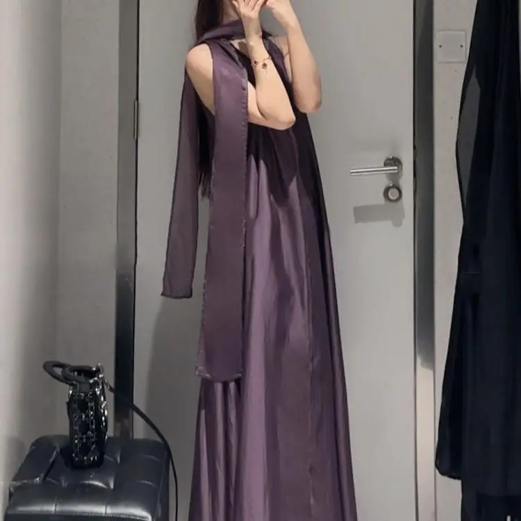 

Temperament Scarf Collar Texture Dress Women's Summer New Slim Skirt