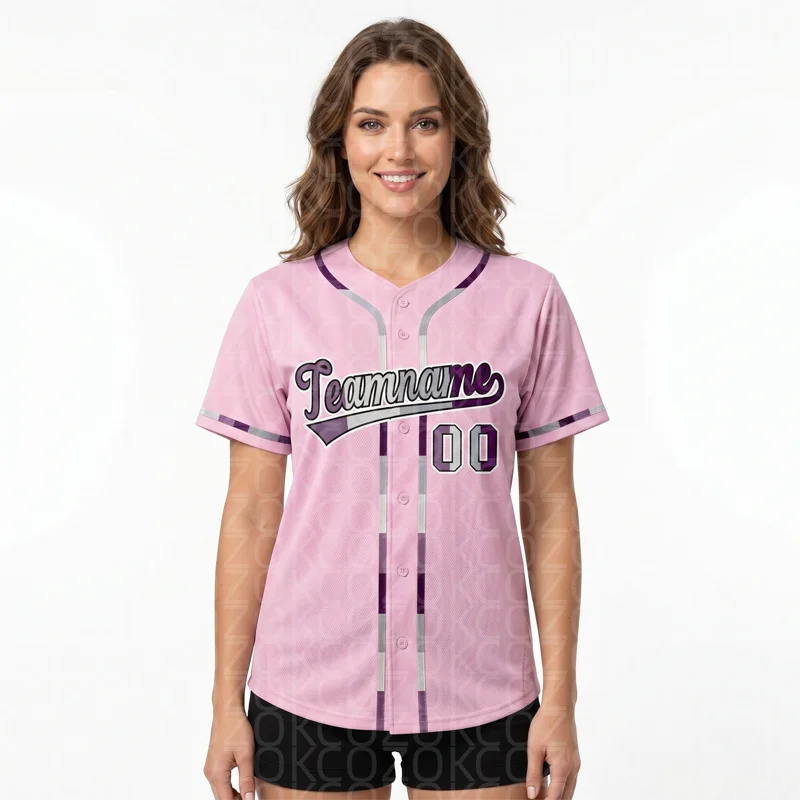 

3D Pink Baseball Jersey Men Women Short Sleeve Shirt 3D Printed Shirt Team Shirts Hip Hop Unisex Tops