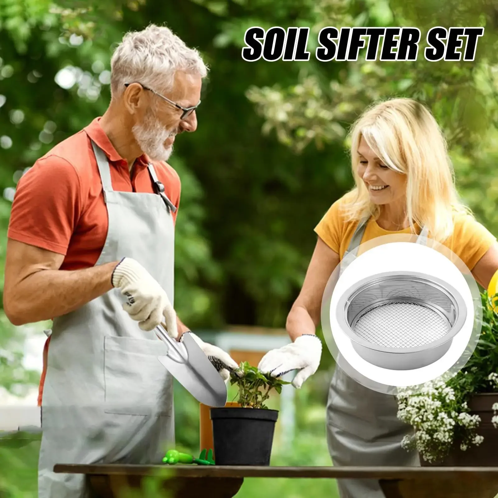 Soil Sifter Stainless Steel Sand Sifter Garden Sieve With 5 Replaceable Mesh Screens 1/3/6/9/12mm Garden soil sifter ﻿