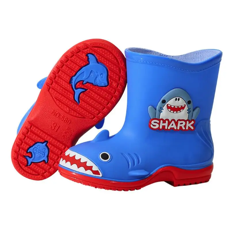 Women's Cute Cartoon Shark Children's Rain Shoes Plastic Anti slip Boys and Girls Waterproof Rain Boots Outdoor Water Shoes