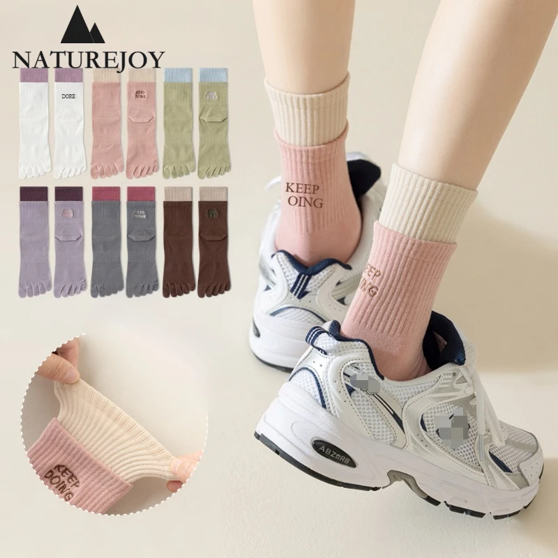 Five-finger Socks Women Japanese Contrasting Color Letter Keeping Doing Boneless Fashion Sports Stocking Autumn Winter Cotton