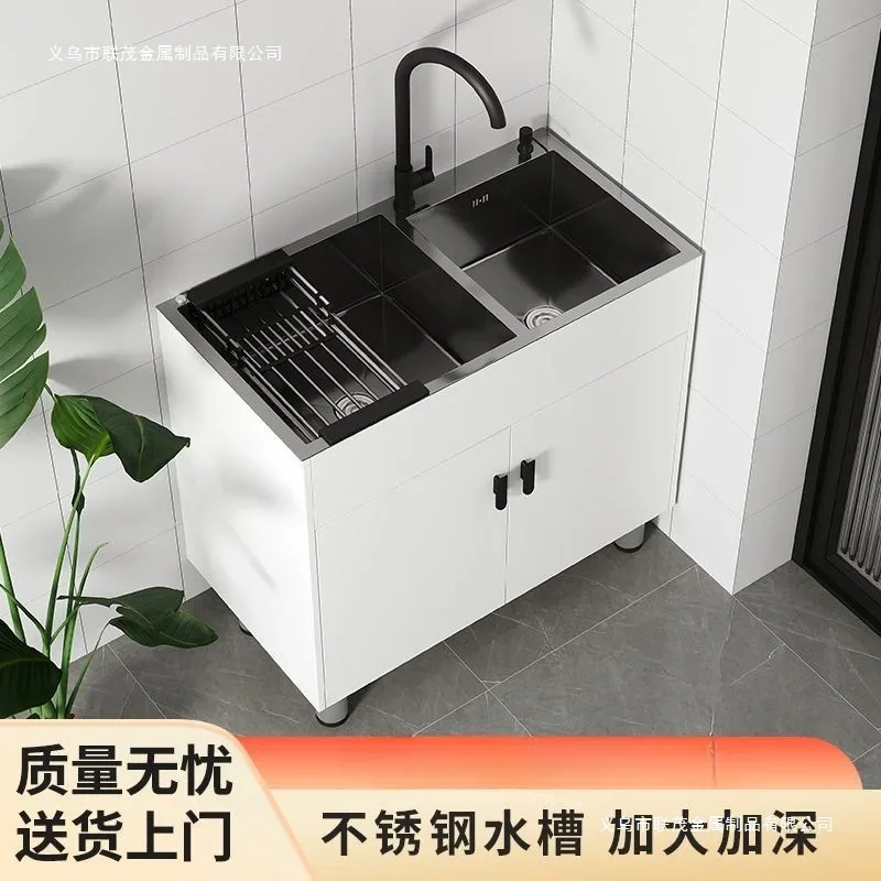 Household kitchen stainless steel sink integrated balcony rental room single sink dishwasher floor type simple combination