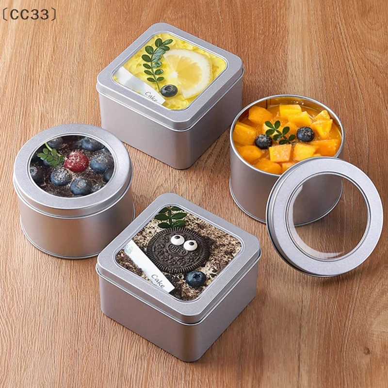 

〔CC33〕Round Square Tinplate Box Clear Window Iron Storage Box Tea Food Jar Candy Cake Boxes Cream Cosmetic Container Empty Pot
