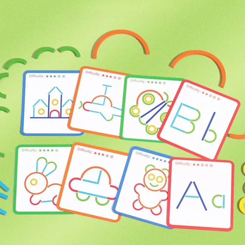 Giocattolo puzzle per bambini Bastoni e anelli creativi in legno Puzzle Gioco di intelligenza Blocchi di costruzione fai-da-te assemblati Giocattolo per l'educazione precoce