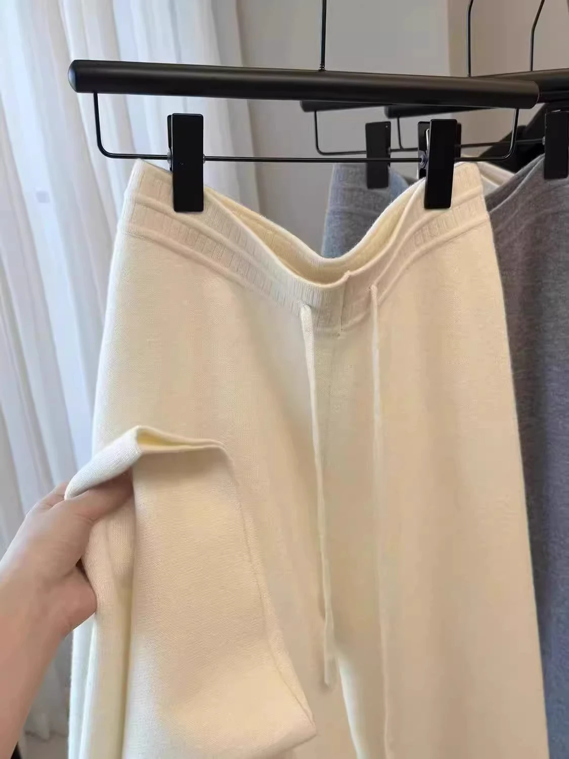 

Женские вязаные брюки с высокой талией, широкие, повседневные, свободные, стройнящие, струящиеся, удобные, осенне-зимние, модные, брендовые, синие, стильные