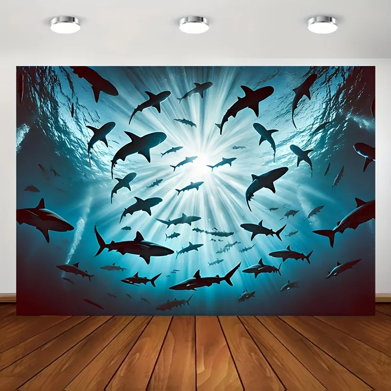 Nautical Shark Wall Tapestry Deep Sea Blue Ocean Marine Life Tropical Underwater Decor Polyester Home Hanging Art for Living Roo