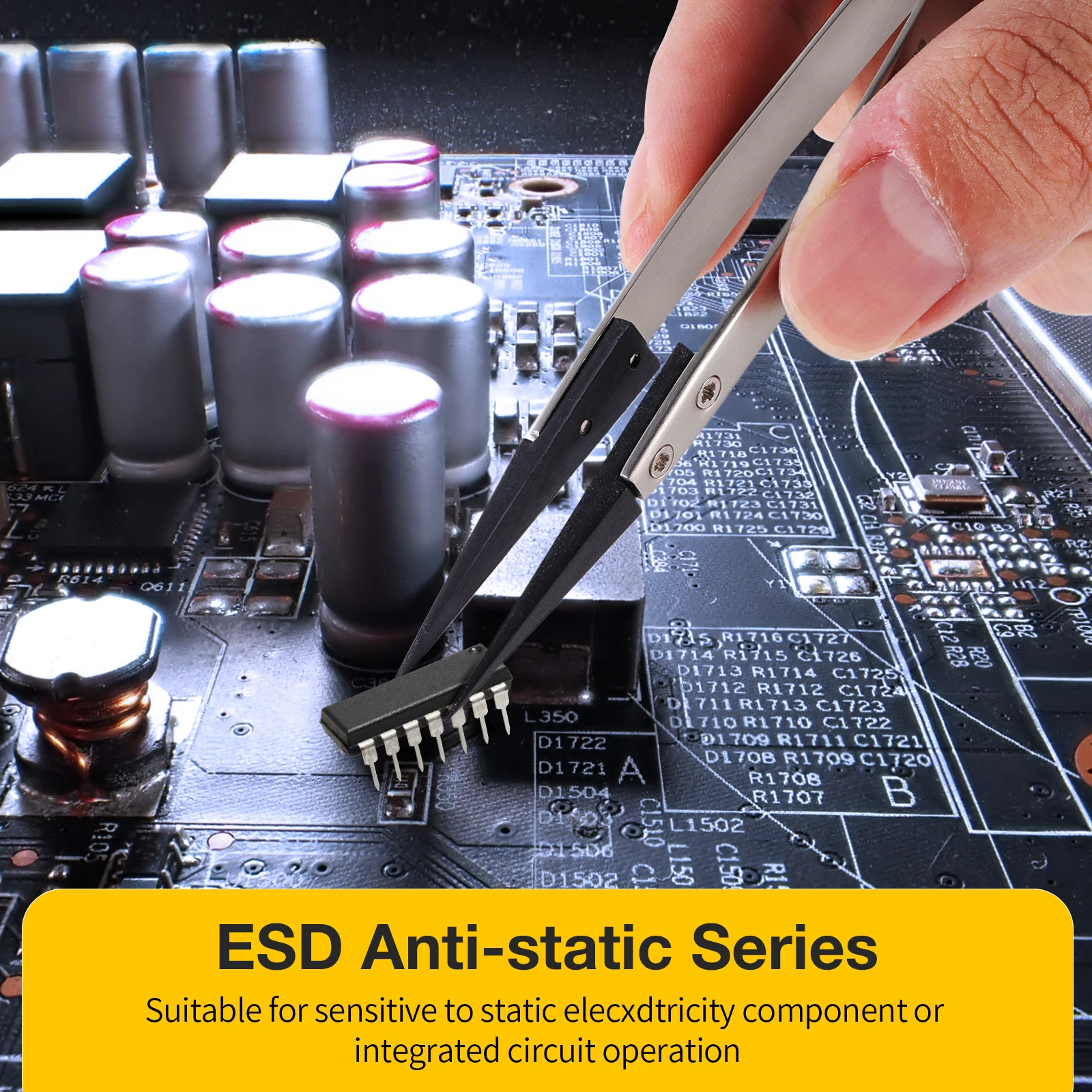 FEITA Antistatische ESD-Pinzette, austauschbare Spitzen, Korpus aus Edelstahl, Kohlefaser-Pinzette mit leitfähigem Kunststoffkopf für elektronische Zwecke – Detail 1