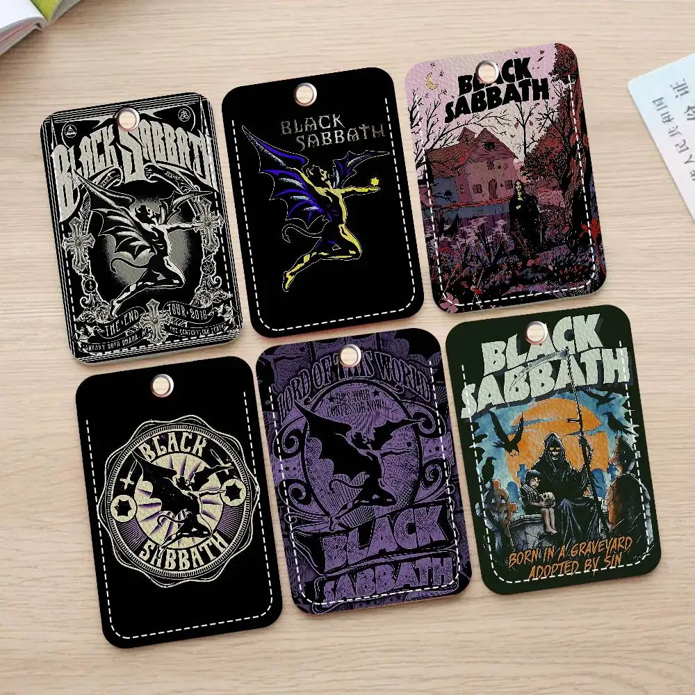 B-Black S-Sabbaths Band 1Pc PU Leather Card Holder Keychain Key Ring Door Lock Access Tags ID Card Case Keychain Card