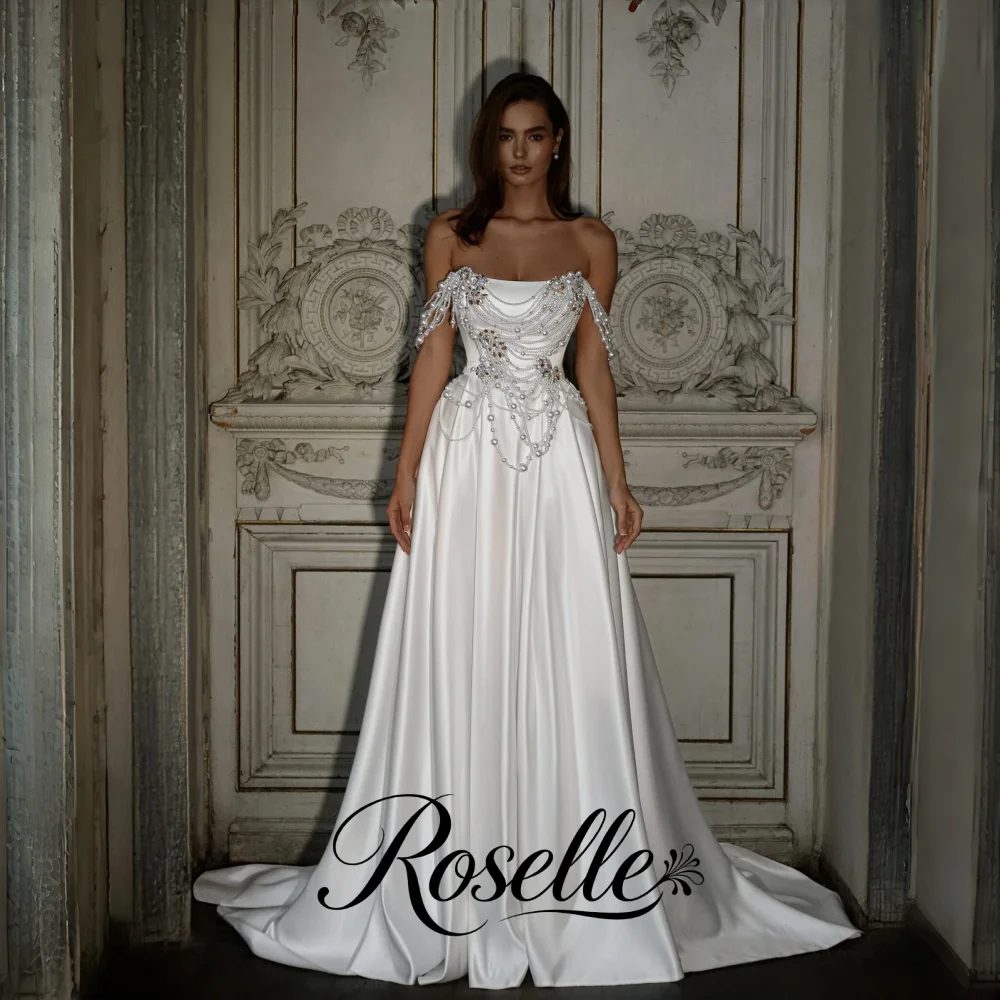 ROSELLE Exquiste A-Line Beading Wedding Dress Straoless Sleeveless Open Back Train Women 2026 Bridal Customized свадебное платье