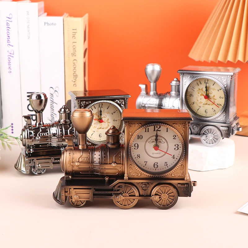 Hot Sale Cartoon Locomotive Train Alarm Clock Antique Engine Design Table Desk Decor