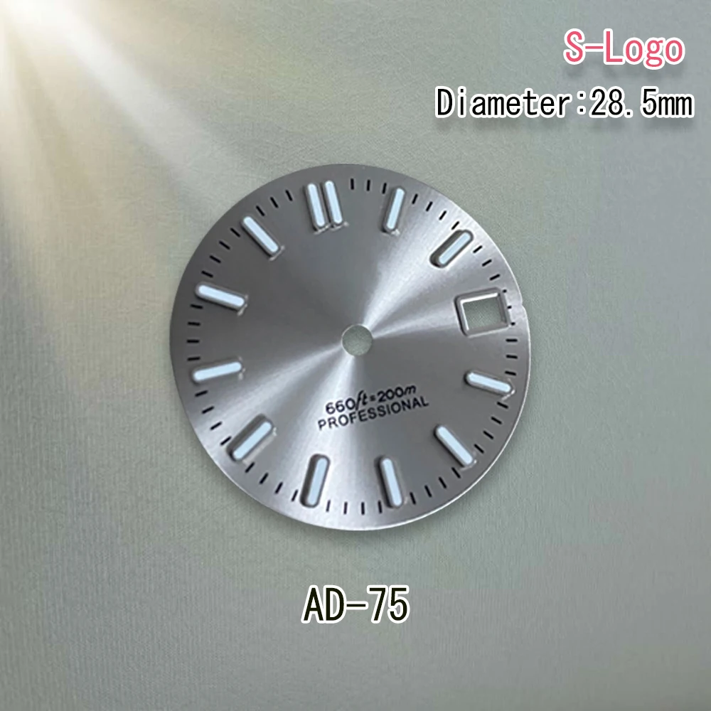 S โลโก้ Dial 28.5 มม.NH35 Dial Sunray Dial Fit NH35/NH36/4R/7S การเคลื่อนไหวสีเขียวส่องสว่าง 3/3. 8/4.2 นาฬิกานาฬิกาอุปกรณ์เสริมเครื่องมือ