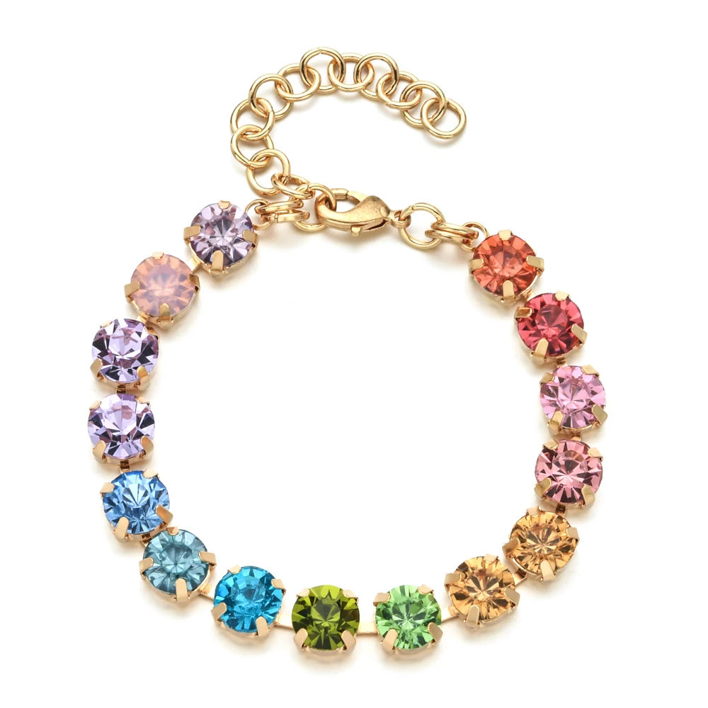 ZMZY Adjustable Exquisite Rainbow CZ Tennis Bracelet for Women Fashion Gold Plated Chain Crystal Bracelets Wedding Jewelry Gift