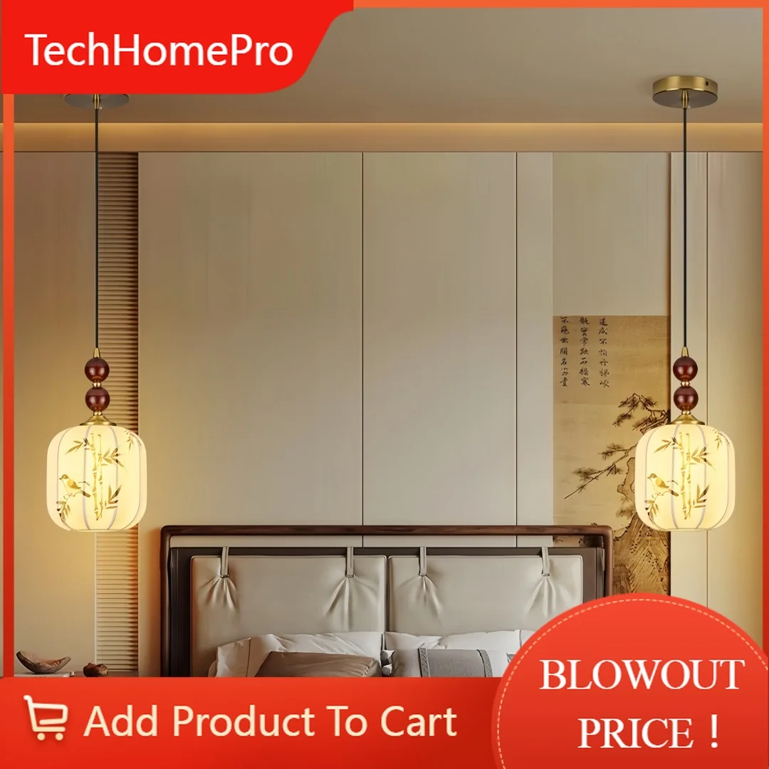 TechHPElegant Chinese Style Bamboo Bird Pendant Light Oriental Zen Pendant Lamp For Dining Room Living Room Tea Room Home Decor