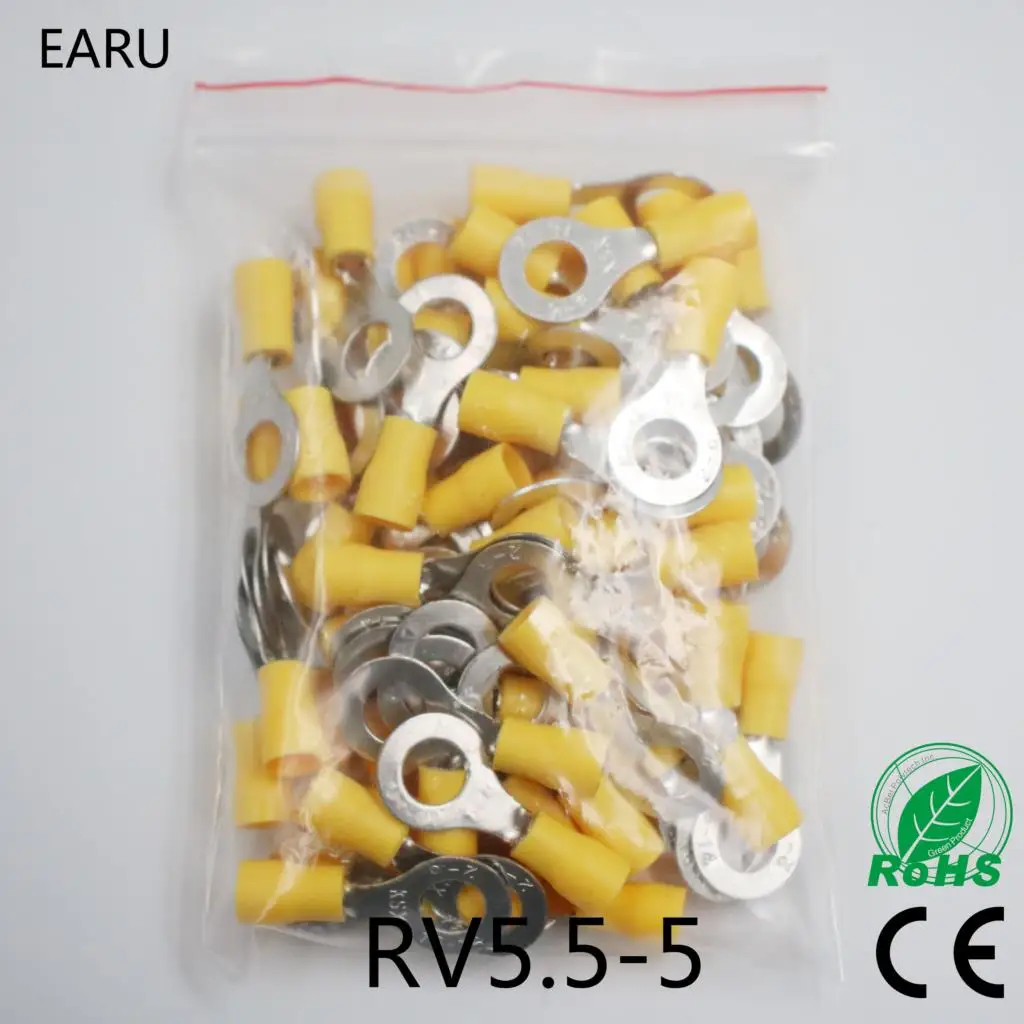 RV5.5-5 Yellow Ring insulated terminal cable Crimp Terminal 100PCS/Pack suit 4-6mm2 Cable Wire Connector RV5-5 RV