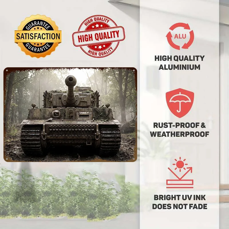 Tiger Tank in Forest Printed Poster Customized Wall Art Retro Vintage Metal Tin Signs for Decoration Home Decorations Decor Room