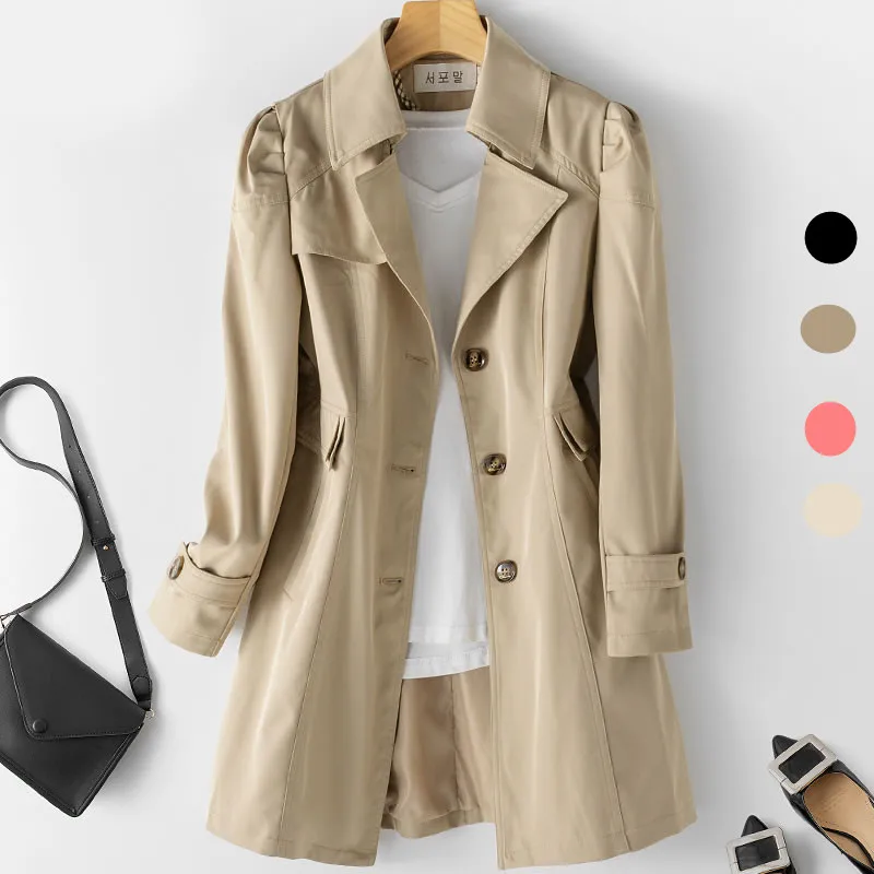 Spring Autumn Trench Coat Woman 2023 New Korean Single-breasted Mid-Long Women Jacket overcoat 5XL Windbreaker Female