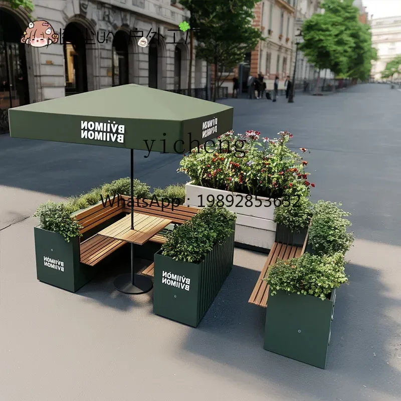 U7 Cafe Community Square Bench Flower Groove Table and Chair Commercial Street Table and Chair Combination