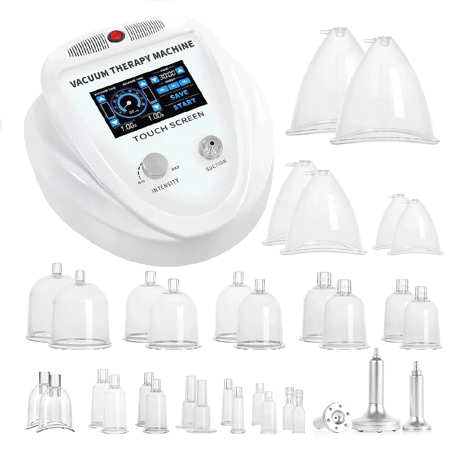 Vacuum Therapy Machine With Butt Back Vacuum Cupping Set 0-70 Cmgh with 24 Vacuum Cups and 3 Metal Guasha Head