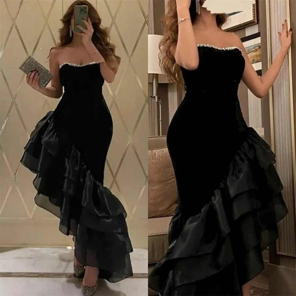 

Jiayigong Simple Strapless Sheath Cocktail Sequin Fold Satin OccasionEvening Gownvestidosdefiesta elegantes para mujer 2023