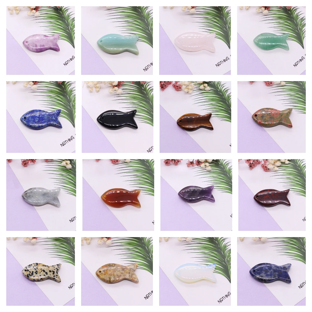 Natural Stone Fish Shape Pendant Amazonite Quartz Crystal Amethyst Opal Agate Lapis Animal Pendants for Jewelry Making Necklace
