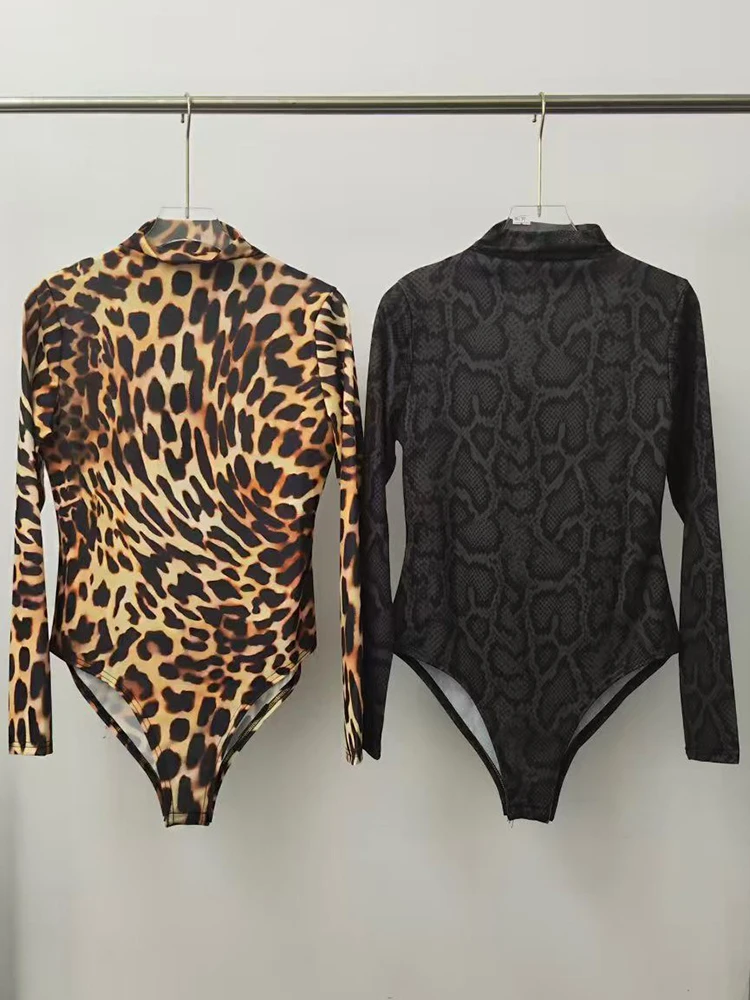 Designer Retro Leopard Print Snake Print Printed Knitted Jumpsuit 2026 Fall Women's Clothing Fashion Versatile Slim Fit Bodysuit