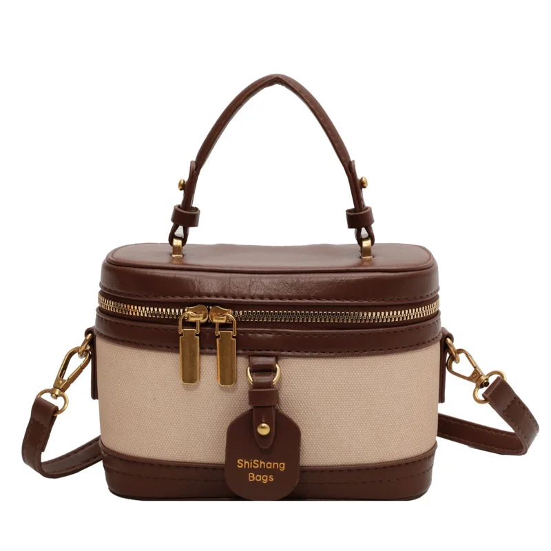 Women Portable Bucket Bag Box Versatile Stylish Crossbody Bag High Quality Black Coffee Beige