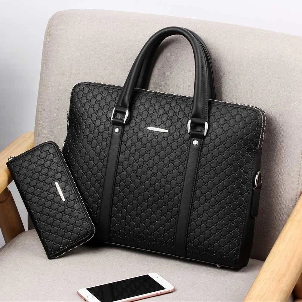 OYIXINGER Fashion Men Shoulder Bags Double Layers Man Leather Business Briefcase Bag 14.1 Laptop Handbags New Men\'s Travel Bags