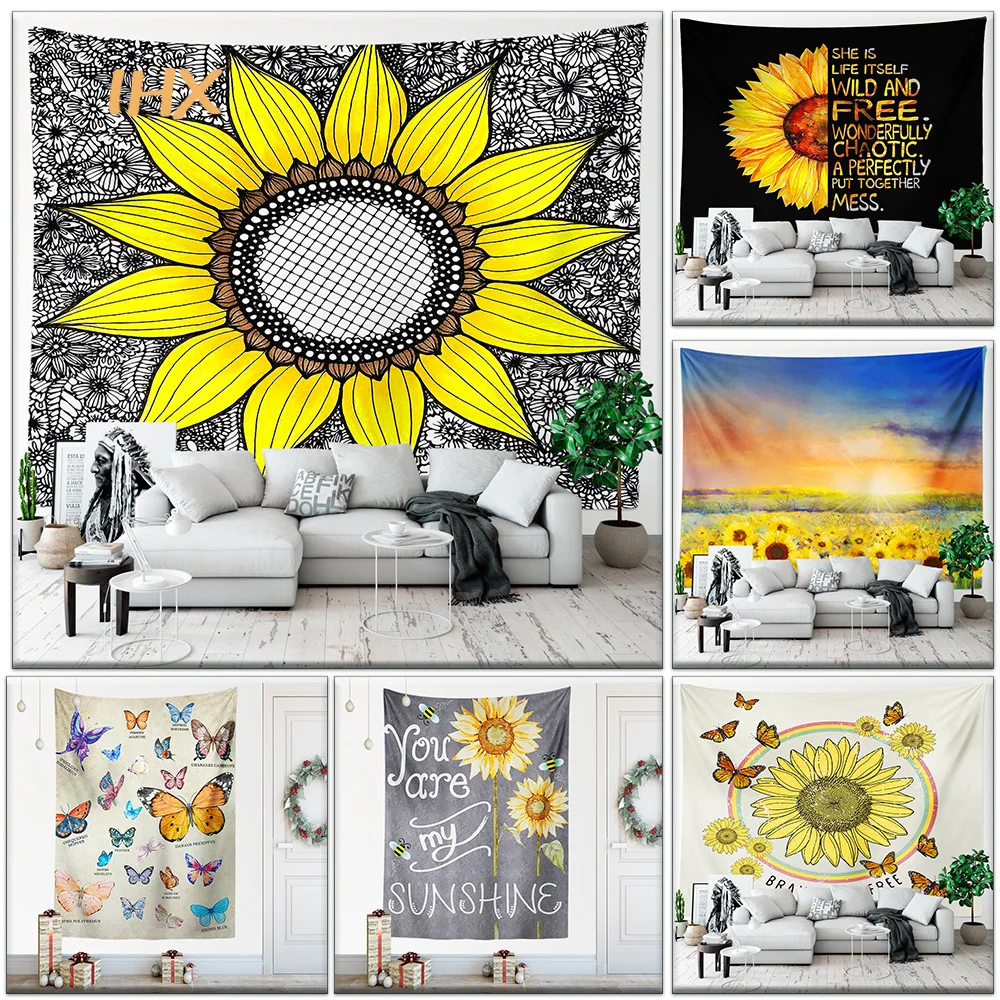 

Sunflower Tapestry Wall Hanging Hippie Boho Mandala Cloth Wall Tapestry Aesthetic Room Decor Bedroom Dormitory Home Decoration