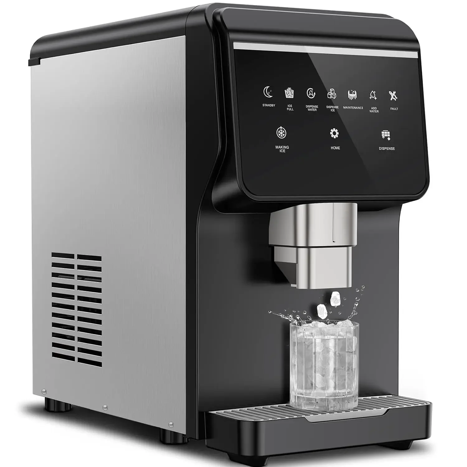 Nugget Ice Maker Countertop with 7Lbs Storage, Ice/Water/Ice & Water Optional, 90Lbs/24H Pellet Crushed Chewable Ice Machine Stainless Steels with Self-Cleaning for Home Office Kitchen Party RV