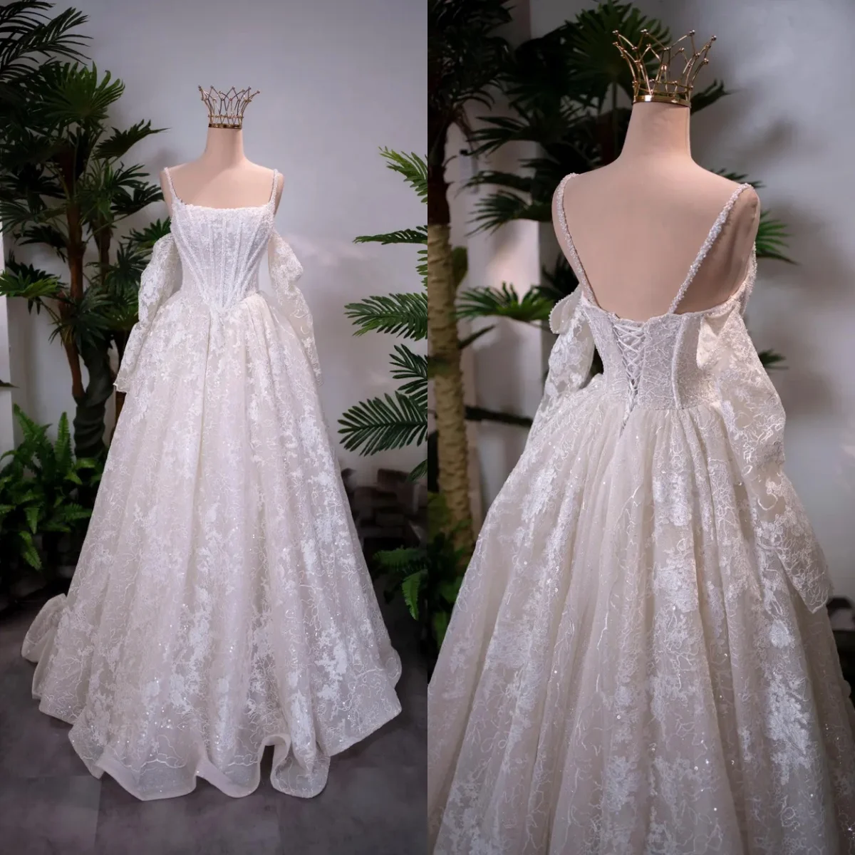 Custom Off Shoulder Lace Ball Gown Wedding Dress with Corset Bodice Romantic Princess Bridal Gown Handmade Wedding Dress