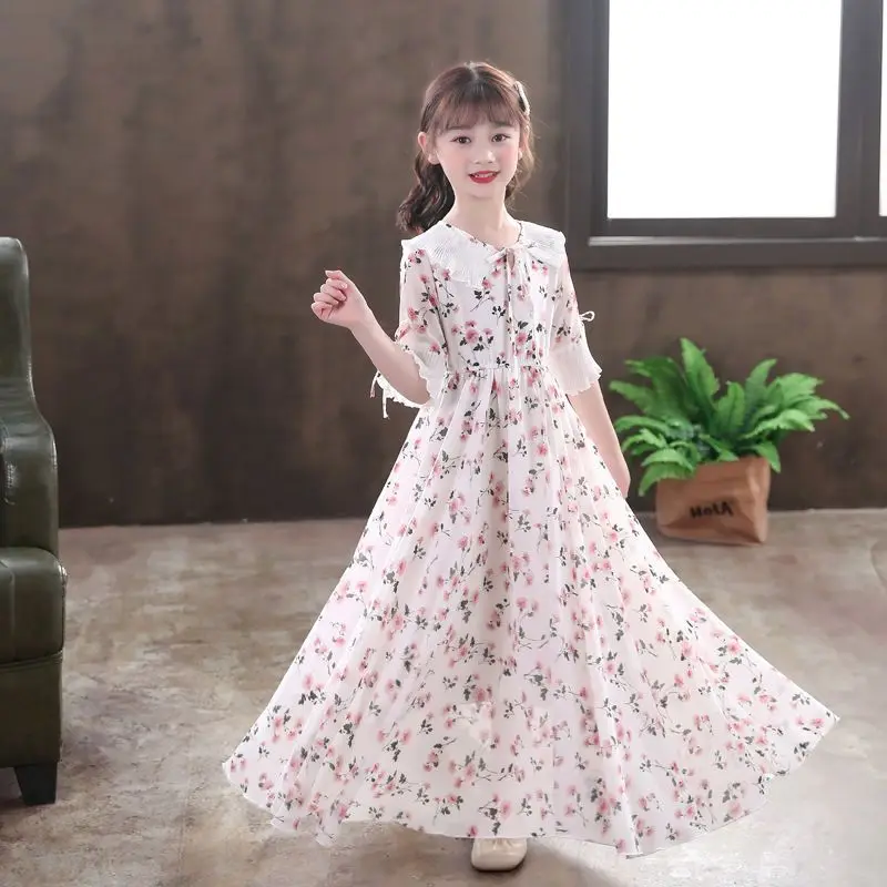 5-16Y Kids Floral Princess Party Dresses For Girls Summer Elegant Children Bohemian Chiffon Maxi Dresses Teenage Girl Clothes 12