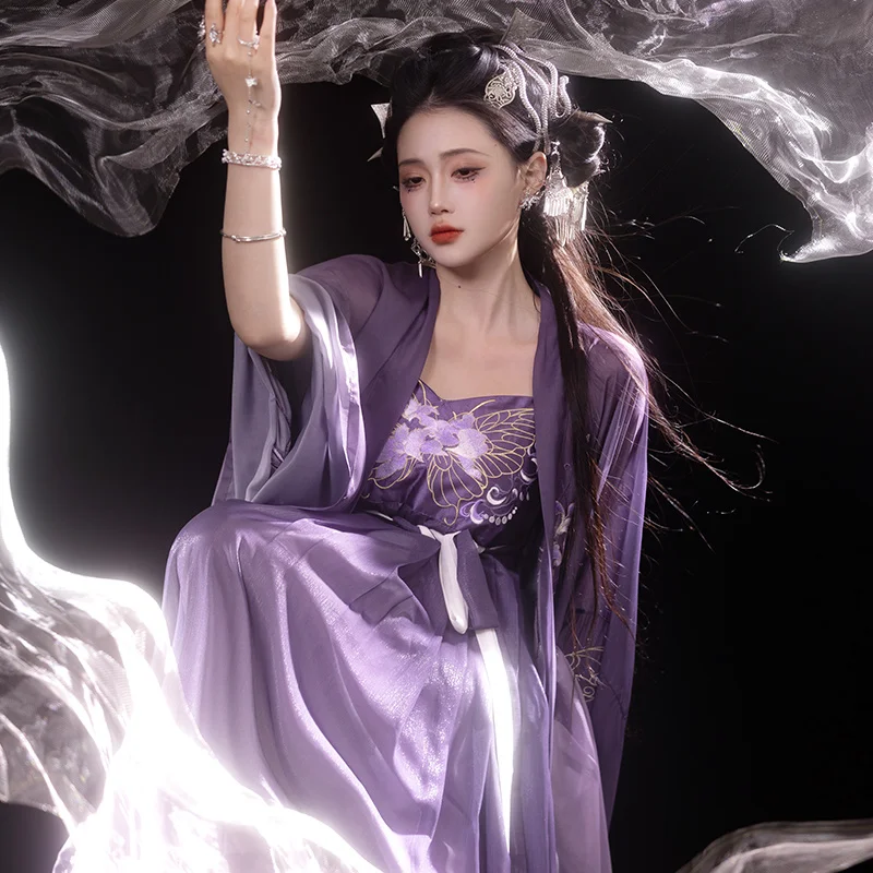 Chinese Classic Hanfu Purple Fairy Flowing Large Sleeve Shirt Women\'s Dress