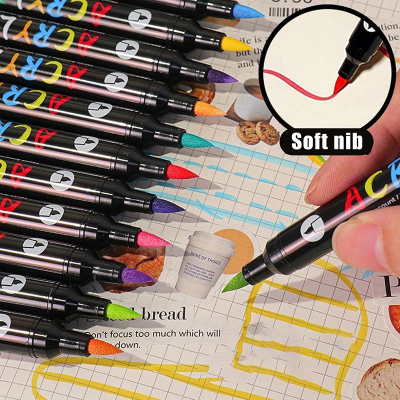 

✰✪24/48/72pcs Art Use Color Acrylic Paint Markers, Dual-Tip Fine And Brush Tip Pens, Suitable For Stone, Wood, Calligraphy
