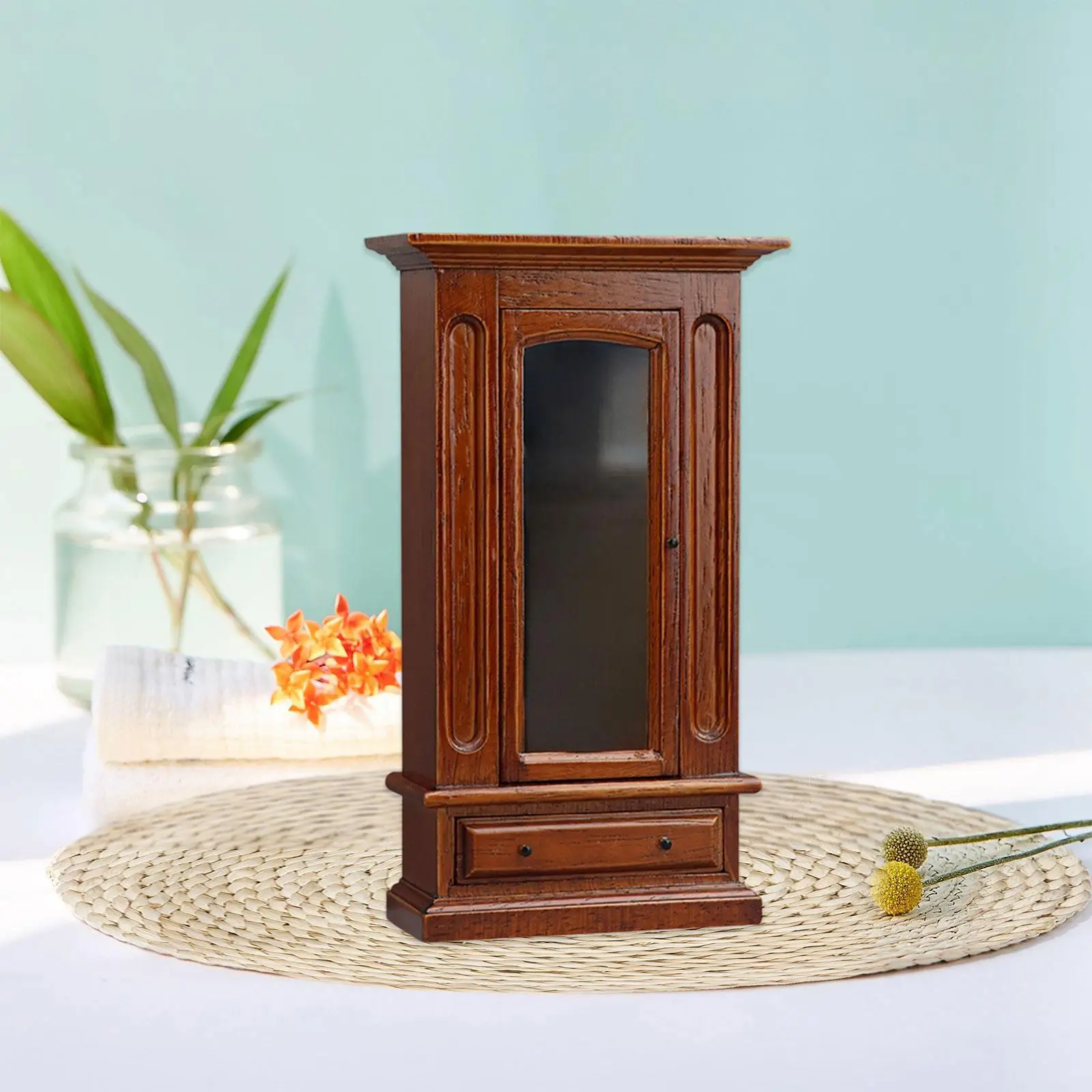 Miniature Dollhouse Furniture Wood Wardrobe Mini Doll Armoire 1:12 Scale