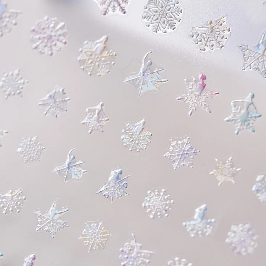 Romantic 5D Snowflake & Ballerina Girl Nail Stickers High Quality Embossing Adhesive Art Decals Manicure Accessories