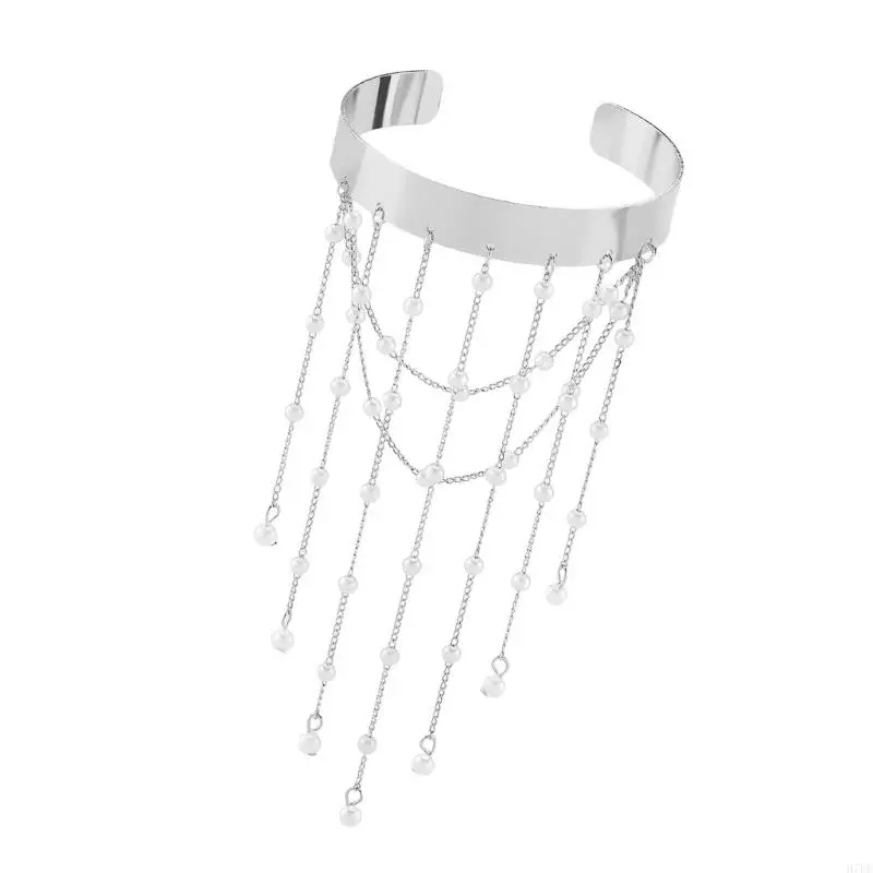 اللؤلؤ النسائي Fringe Arm Jewelry Systlish Exotic Open Bangle Accessory H7ef