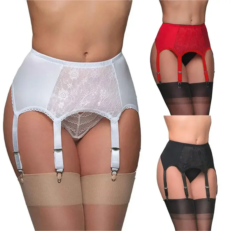 Combhasaki High Waist Garter Belt Mesh Suspender Belt 6 Straps Garter Belt for Thong Stocking S-XXL (NO stocking and Panties)